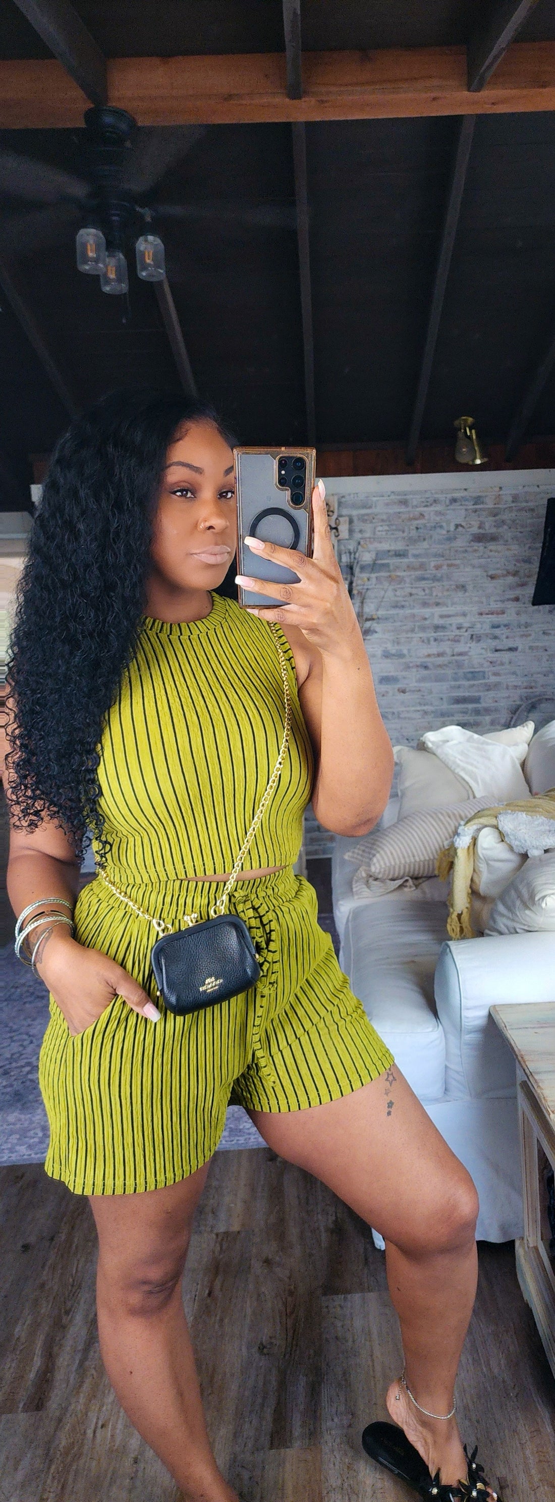 Flirt &amp; Chill Set(Olive Striped)