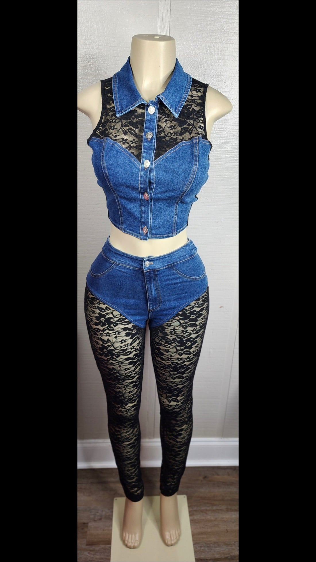 Denim &amp; Lace 2 Piece Set