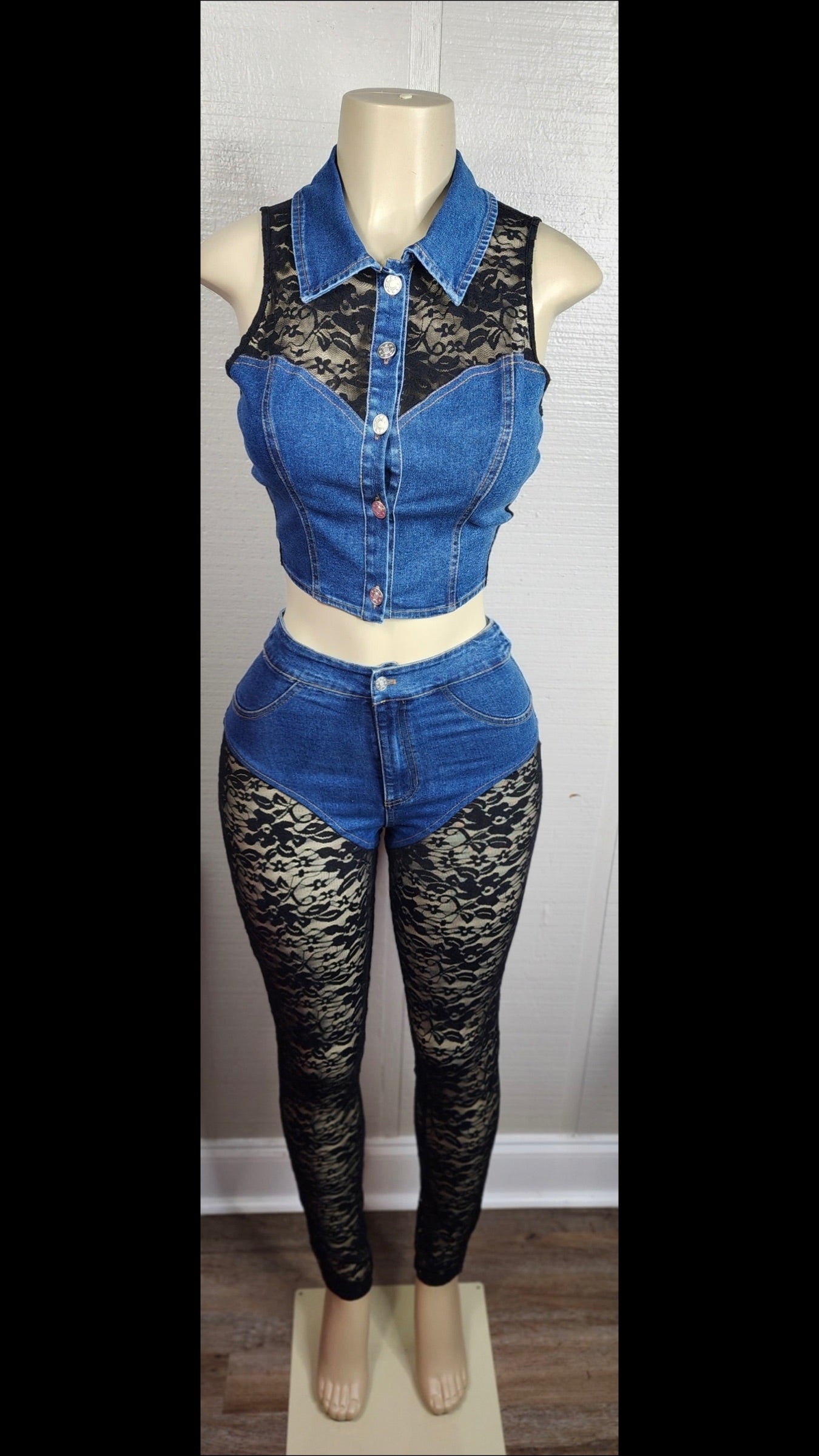 Denim &amp; Lace 2 Piece Set